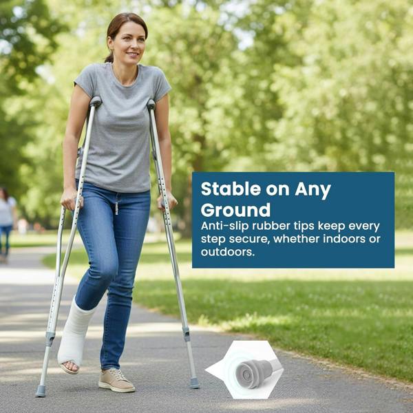 Medital Underarm Crutches for Adults - 2 Piece Lightweight 112–132cm Adjustable Stainless Steel Crutches with Ergonomic Grip