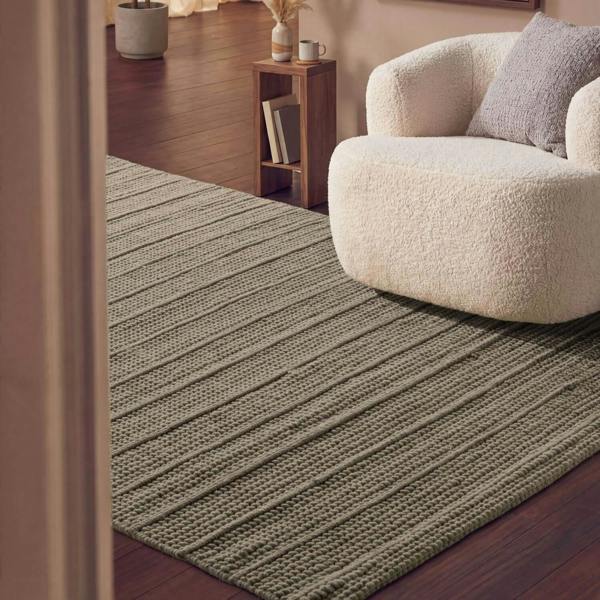 Camden Wool Parker Rug Grey, heat-insulting, striped textured design.