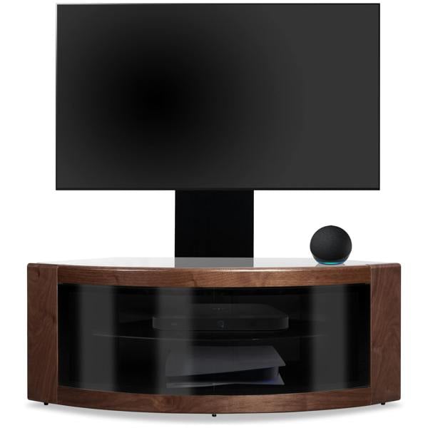 Homeology PANGEA Black/Walnut Beam-Thru Curved True-Corner 32"-50" TV Cabinet with Mounting Arm