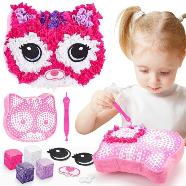deAO Toys DIY Pillow Craft Kit for Girls – Fun Plush Cushion Making Set with Punch Tool, Creative, Easy & Mess-Free Toy Gift for Kids 6+