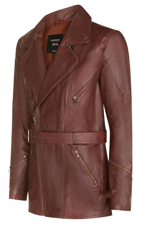 Infinity Leather Mens Cross Zip Mid-Length CE Armour Biker Jacket