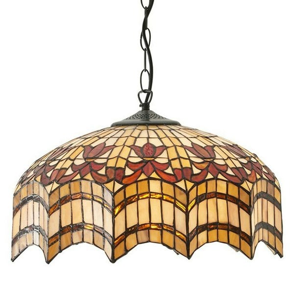 Tiffany Glass Hanging Ceiling Pendant Light Bronze & Scalloped Lamp Shade i00154 Loops