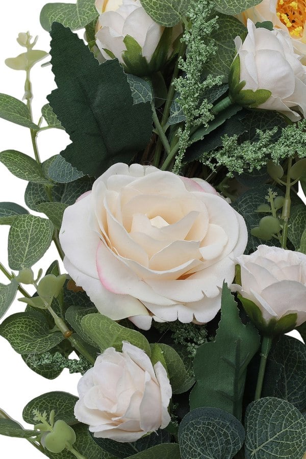 Living and Home D40cm Artificial Camellia Eucalyptus Wreath