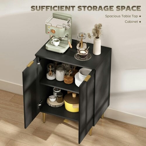 Wyld Haus Sutto Black Etched Sideboard 2 Ribbed Doors Gold Accents