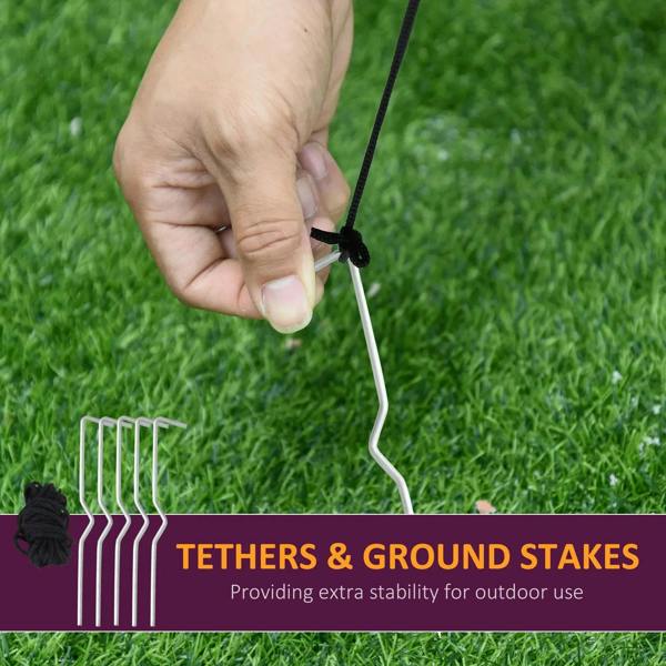 Inflatable ghost tether and ground stakes with black tie and metal pegs