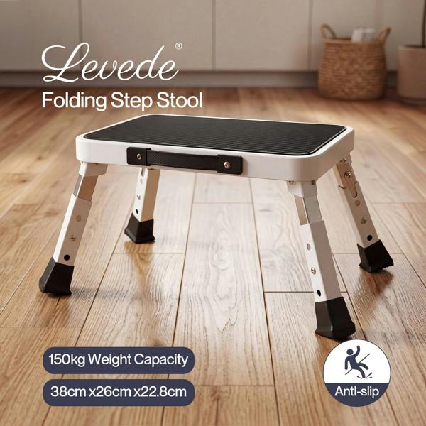 Levede Folding Step Stool Adjustable Aluminium Non Slip Portable Foot Stool