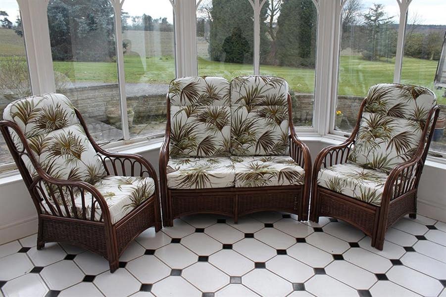 Verona Cane 3 Piece Suite - 2 Chairs & Sofa- Palm Design