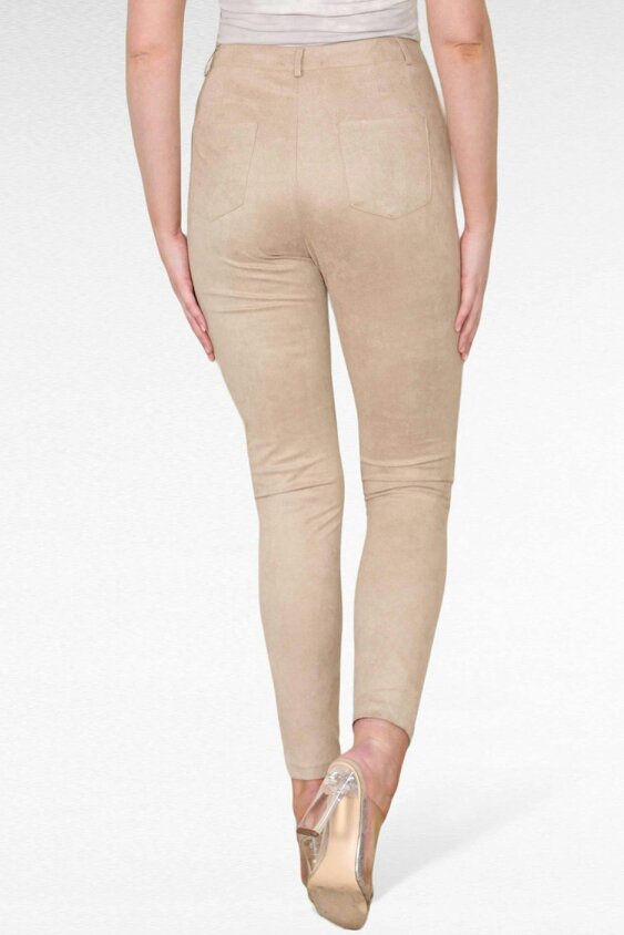 Elaina Fashion Women's Stone Super Soft Faux Suede Slim Fit Bodycon Trouser 