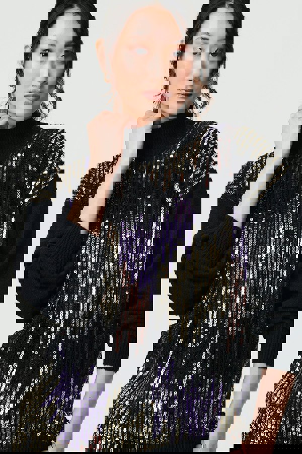 Black | Sequin Embellished Puff Sleeve Jumper
