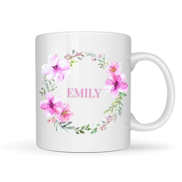 Personalised Pink Flower Wreath Mug Gift | Friend Mum Sister Gift