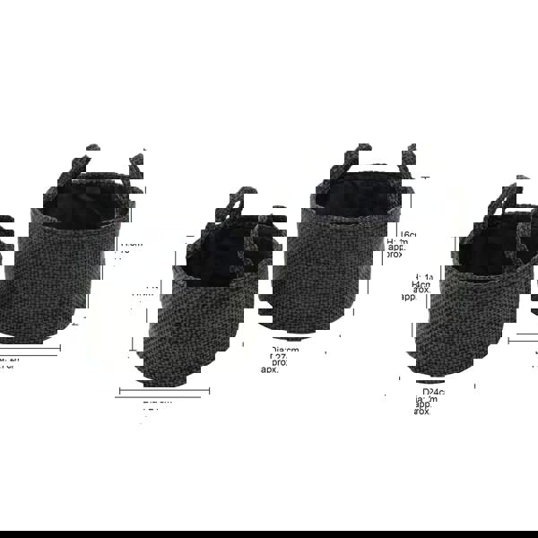 JVL Metro Round Fabric Storage Basket with Handles for Home Organisation, Set of 2, Black