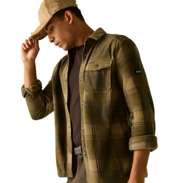 Regatta Mens Frankie Checked Fleece Shirt - Rich Tan/Coffee Grounds - 
