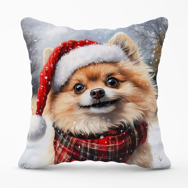 Warren Reed Snowy Christmas Pomeranian Cushion