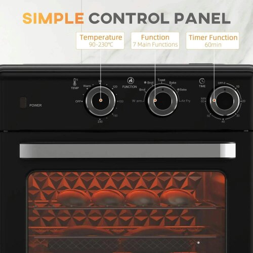 Bobobiy 20L 90-230℃ Mini Convection Oven, with Air Fry Function - Black