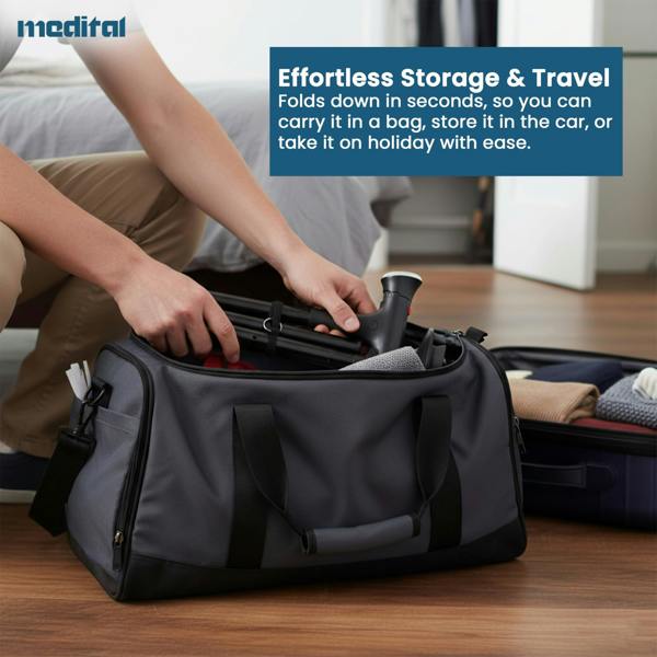 MEDITAL Folding Walking Stick with SOS Alarm & LED Light - 86-97cm Adjustable Aluminum Foldable Walking Stick for Men & Women