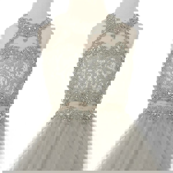 silver coloured beaded halter neck dress from uk flower girl boutique