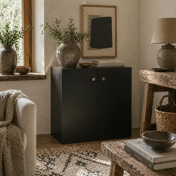 Wyld Haus Cosofi Black Wood Freestanding Storage Cabinet 2 Doors 2 Shelves