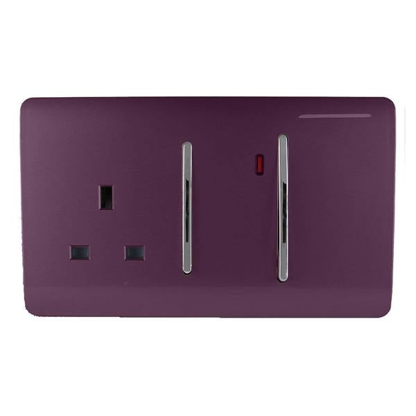Trendi Switch 45 Amp Cooker Switch & 13 Amp Plug Socket with Neon in Plum Purple
