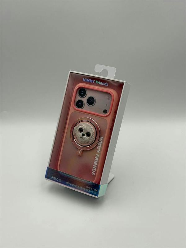 Nimmy Friends Nimmy Big Eye Cute Pet Bischon Fraise Dog Face Case with Detachable MagSafe Grip for iPhone 17 Pro Max 6.9" Pink