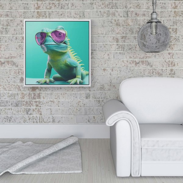 Warren Reed Happy Splash Art Iguana Wearing Glasses Framed Canvas