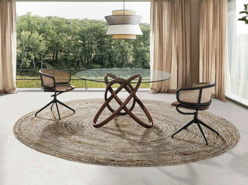 Angel Cerdá Rattan and Brown Velvet Swivel Chair 4129