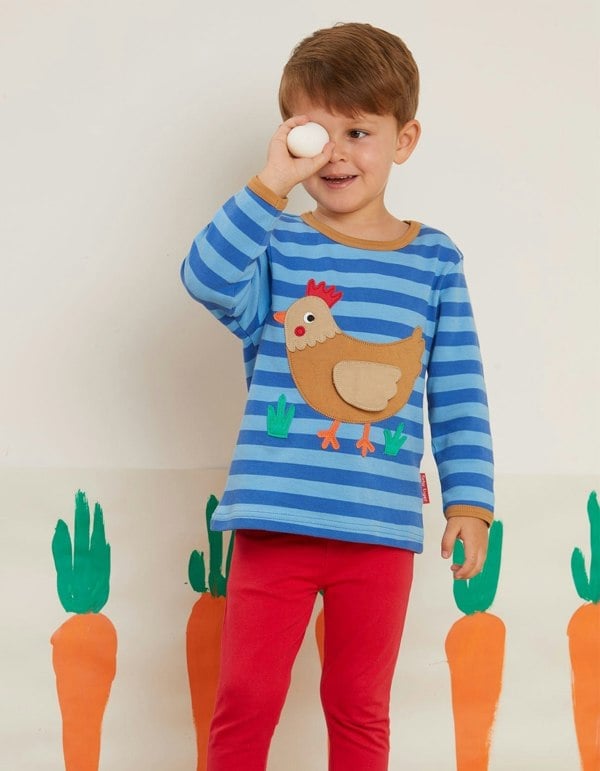 Organic Clucky Chicken Applique T-Shirt - Toby Tiger UK Retail