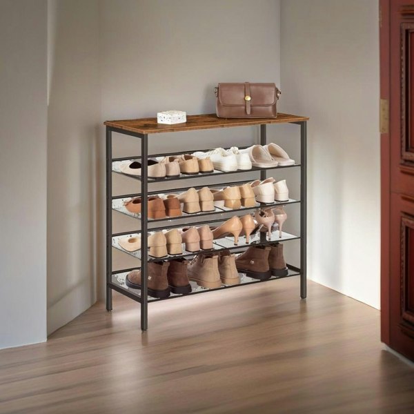 Modcraft 5 Tier Shoe Rack Adjustable Shelf Rustic Brown Sturdy Hallway Organizer