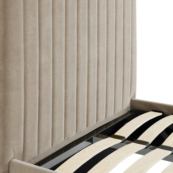 Wyld Haus Dublin Taupe Upholstered 3ft Single Ottoman Bed with Tall Ribbed Headboard