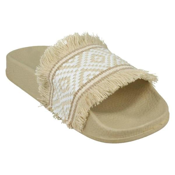 Spot On Ladies Spot On Fringe Trim Sliders