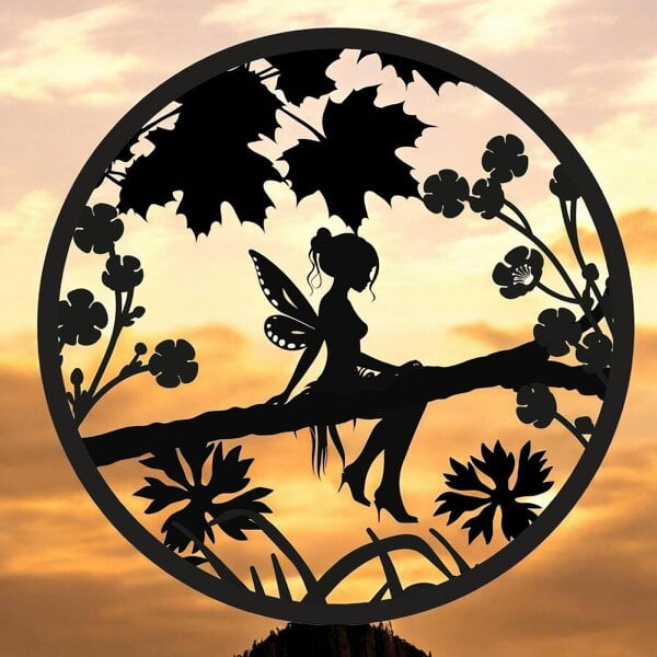 EDH Door Hardware Fairy Silhouette Solar Backlit Wall Art – 50 x 50 CM | Solar-Powered Metal LED Wall Décor for Indoor & Outdoor |  Garden Art
