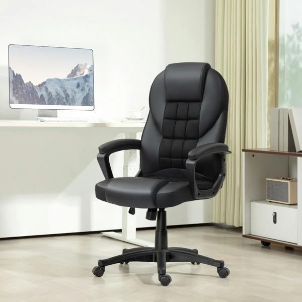 HOMCOM Executive Office Chair High Back Computer Chair with Armrests Grey - Black