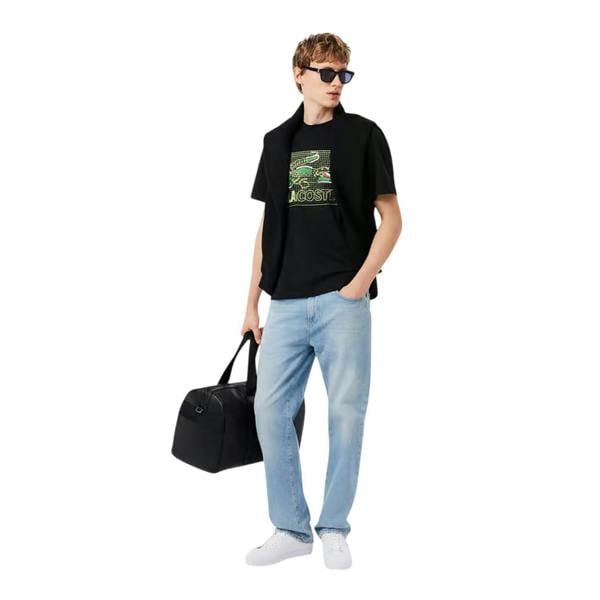 Lacoste Mens Grid Crocodile Cotton T-Shirt - Black - 