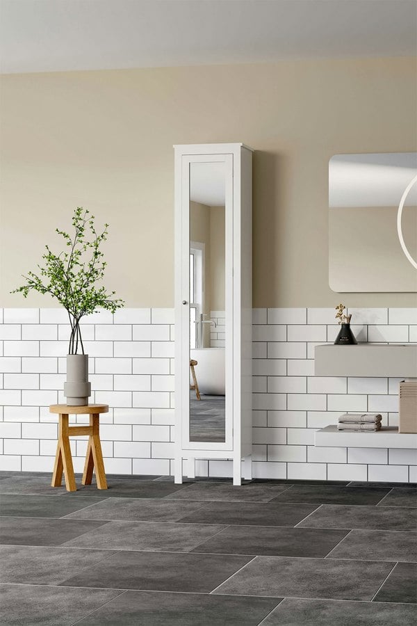 Living and Home White Slim Tall Cabinet with Mirror Door
