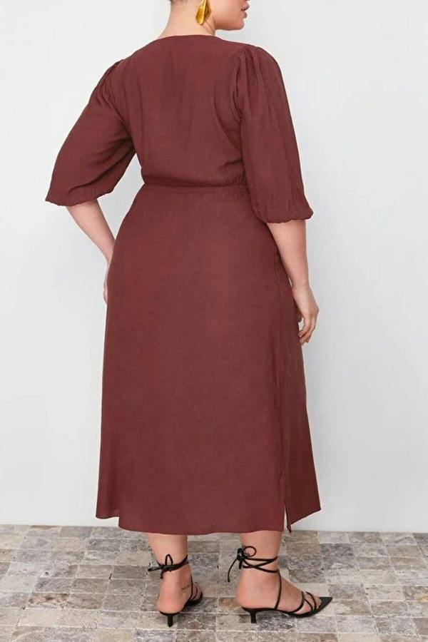 WOVCOR A-line Summer Midi Woven Plus Size Dress