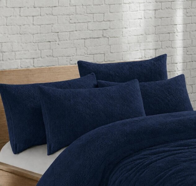 Night Zone Teddy Bear Fleece Pillowcases Pair – Soft Warm Plush Pillow Covers - Navy