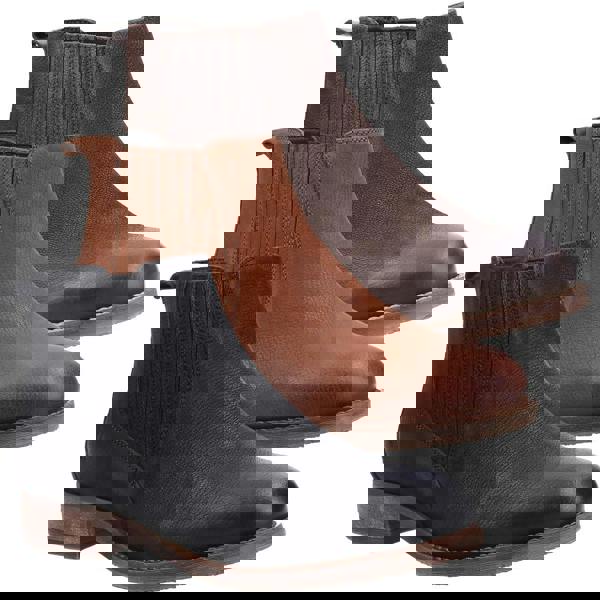 Hush Puppies Edith Womens Pull On Chelsea Dealer Ankle Boots, image showing three pairs of ankle boots in black, tan, and brown colors with a sleek design and low heel.