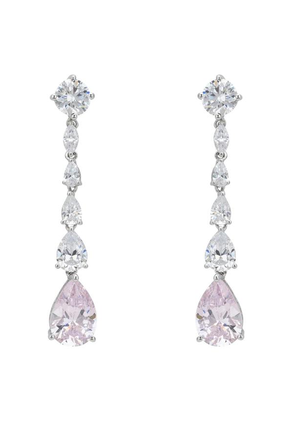 Pink gemstone diamond drop earrings.