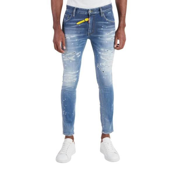 DSQUARED2 Super Twinky Jean Destroyed Reinforced Paint Splash Blue Jeans W32