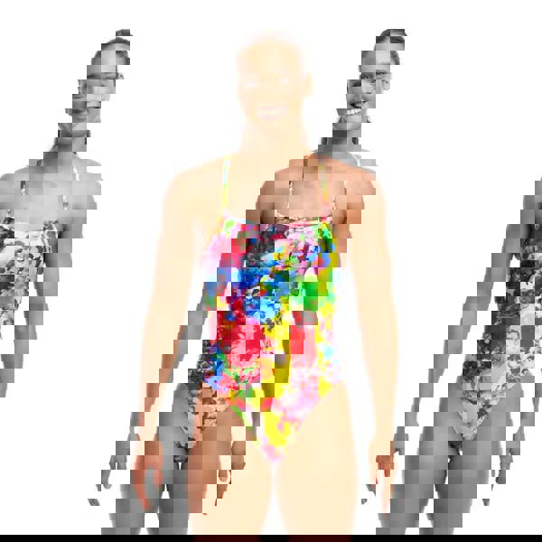 Funkita Ink Jet Strapped In multicolored tie-dye one-piece swimsuit