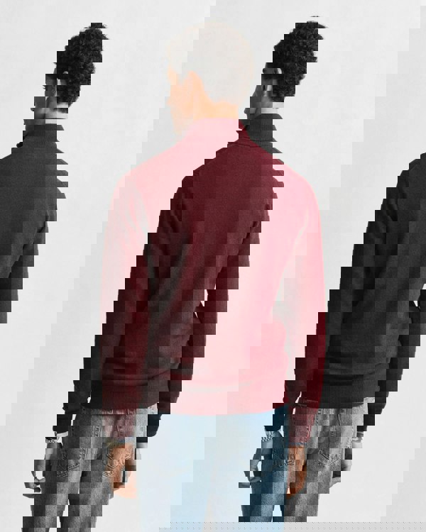 GANT Mens Superfine Lambswool Half Zip Cardigan - 677 Bordeaux Melange - CHO - Designer Mens Quarter Zip Jumpers