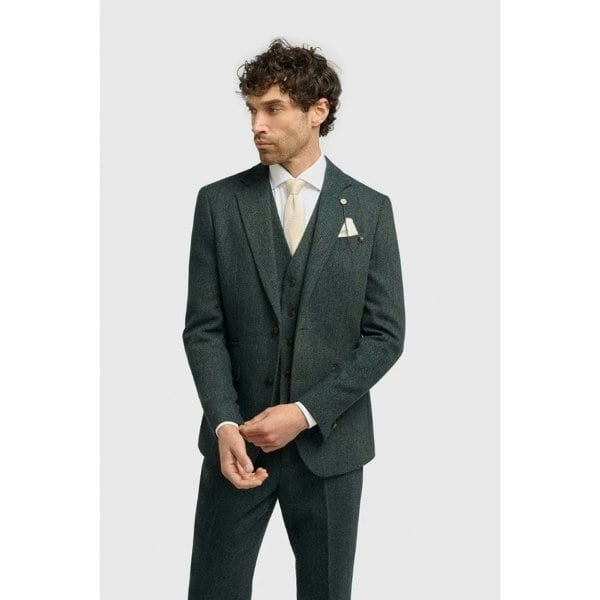 House Of Cavani Thomas - Men’s Olive Green 3 Piece Wool Blend Tweed Suit