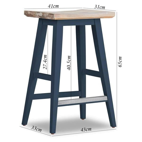 Statement Furniture Florence Wooden Bar Stool with Legs H65cm, Acacia Hardwood Rectangular Seat