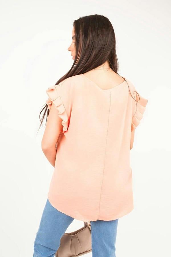 Vera Ruffle Trim Sleeve Top - Coral