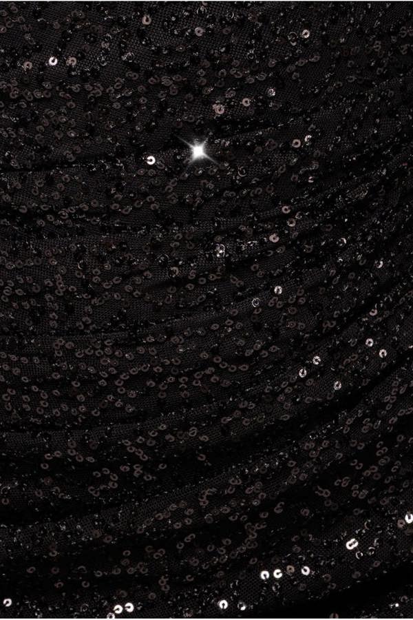 Sequin Cowl One Shoulder Midi Dress - Black DR4529