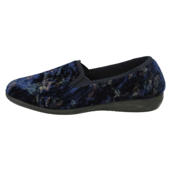 Spot On Ladies Spot On Embroided Floral Design Slippers