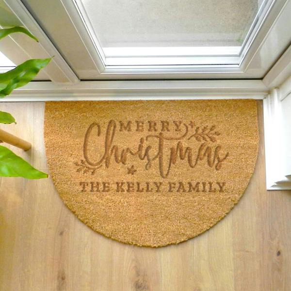 Personalised Christmas Half Moon Doormat - alternative angle