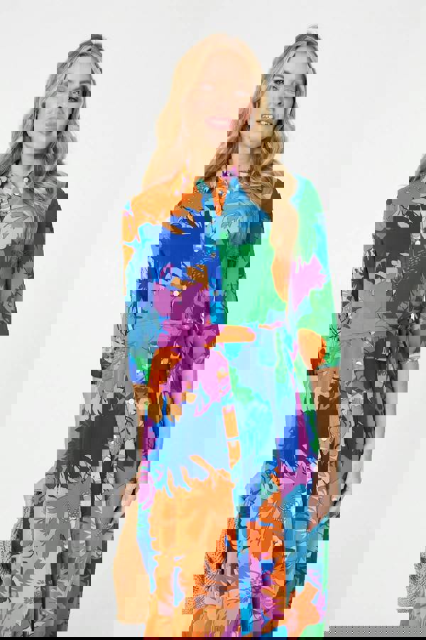 Blue | Abstract Floral 3/4 Sleeve Maxi Dress