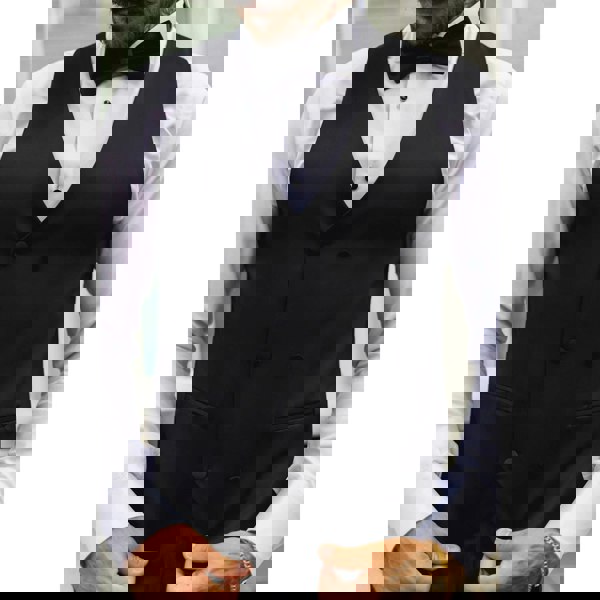 TruClothing Men's Black Satin Double Breasted Waistcoat Black Tie Dinner Vest