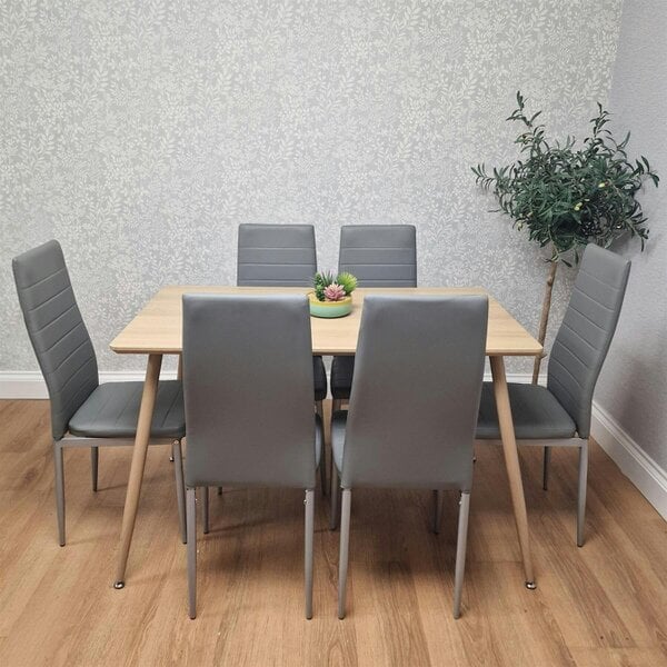 Kosy Koala Modern Rectangle Wood Effect Dining Table Set With 6 Grey Chairs Dining Room Furniture