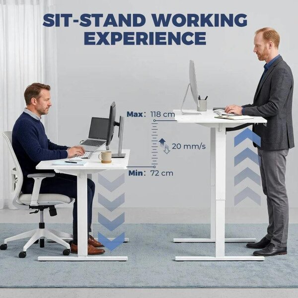 Standing Desk Memory Control Height Adjustable Desk 2 Cable Holes LED Display Sit Stand Desk White